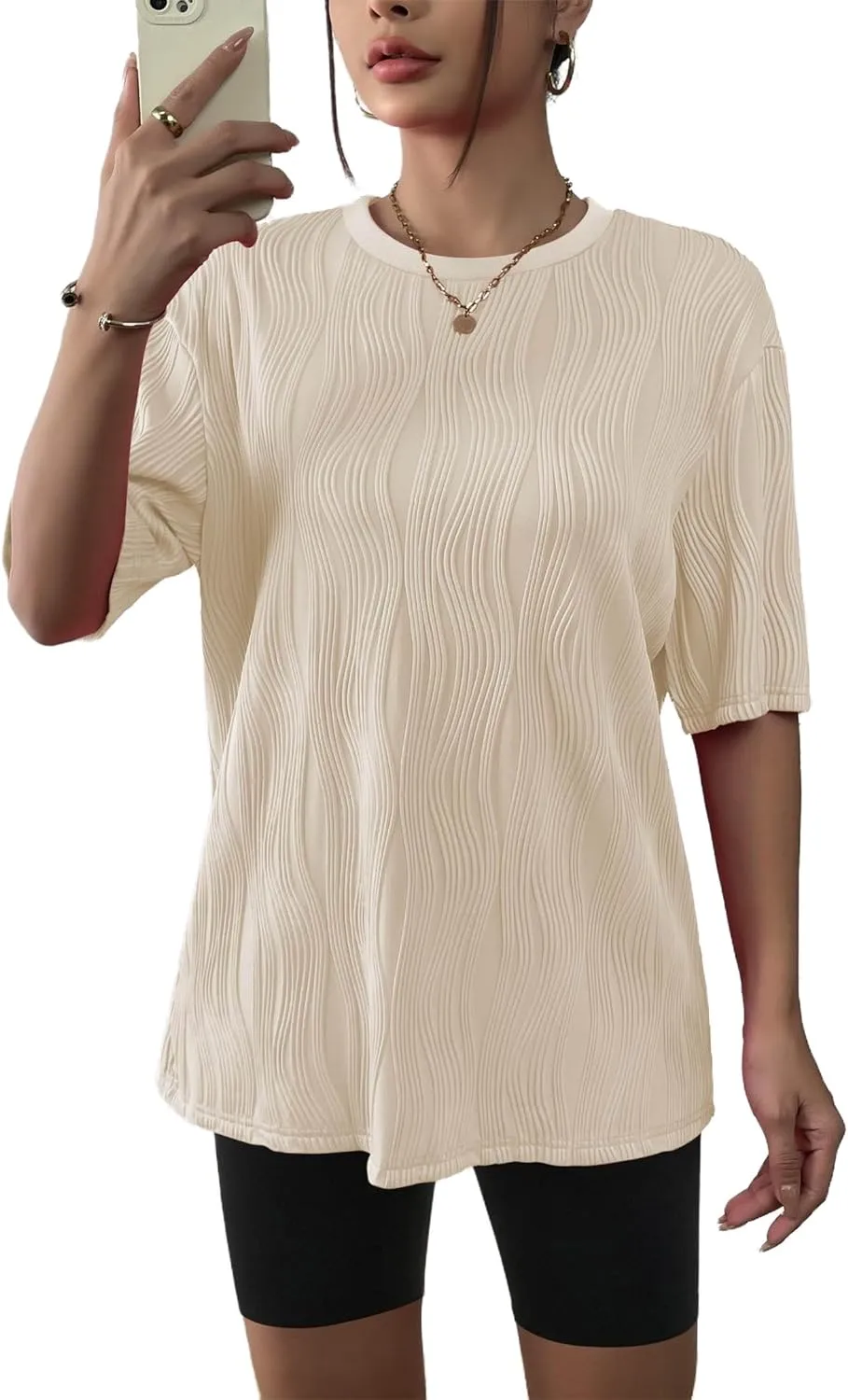 Zeagoo Womens Oversized T-Shirt Summer Casual Tops Short Sleeve Textured Shirts Fashion Loose Fit Tee Tops 2024