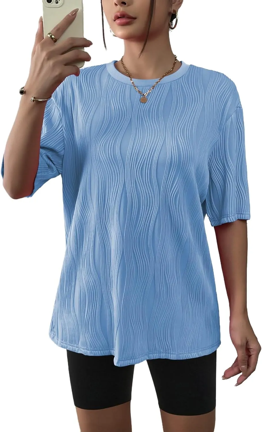 Zeagoo Womens Oversized T-Shirt Summer Casual Tops Short Sleeve Textured Shirts Fashion Loose Fit Tee Tops 2024