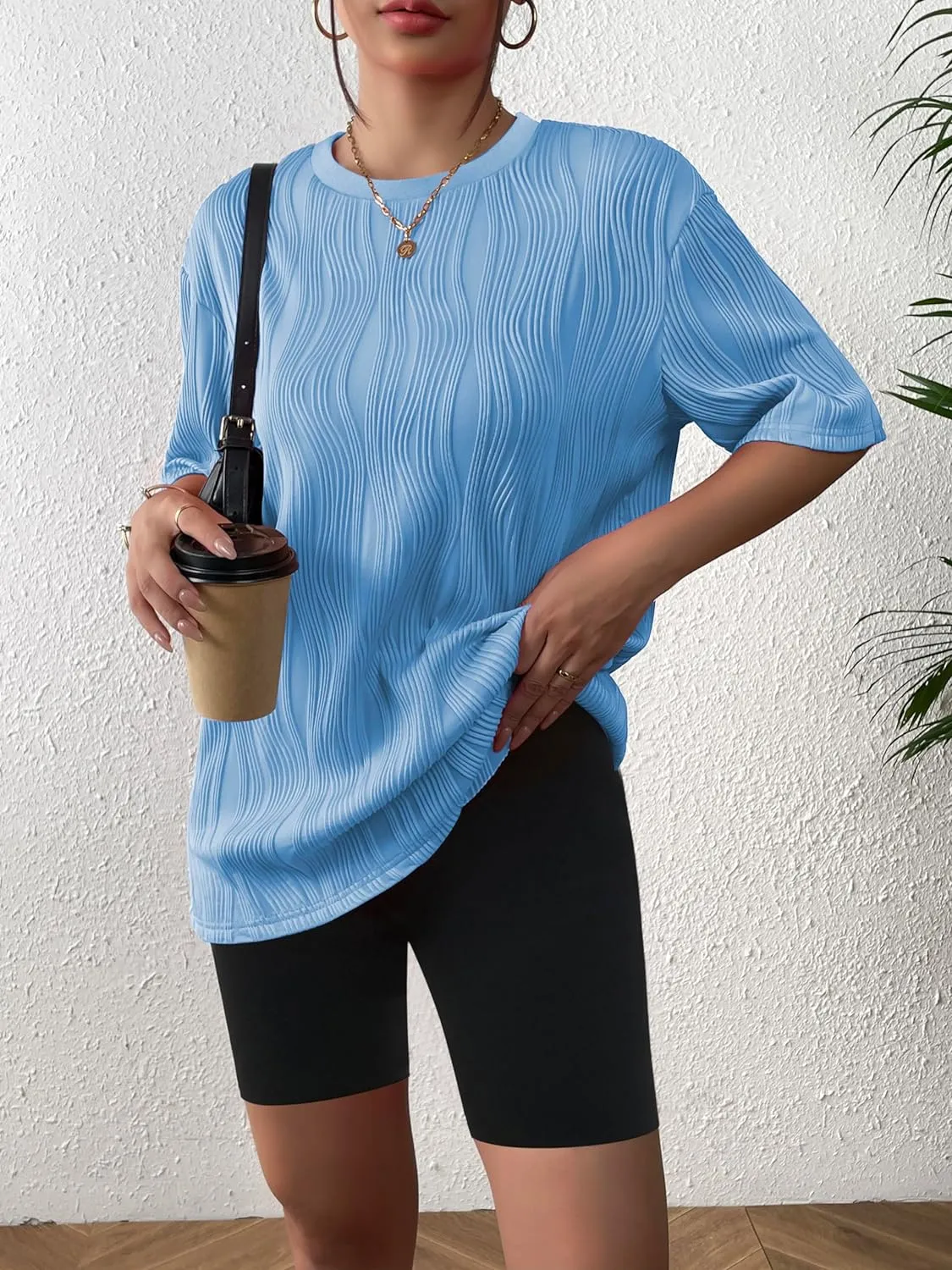 Zeagoo Womens Oversized T-Shirt Summer Casual Tops Short Sleeve Textured Shirts Fashion Loose Fit Tee Tops 2024