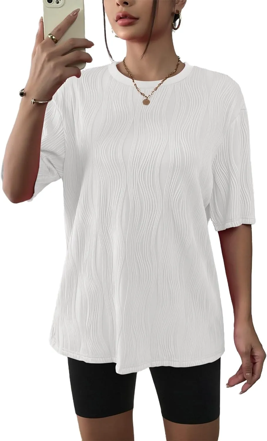 Zeagoo Womens Oversized T-Shirt Summer Casual Tops Short Sleeve Textured Shirts Fashion Loose Fit Tee Tops 2024