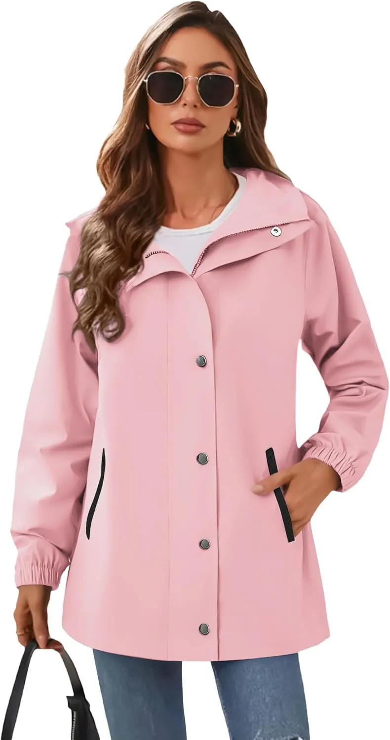 Zeagoo Women's Waterproof Rain Jacket With Hood - Lightweight Windbreaker Raincoat With Pockets for Outdoor