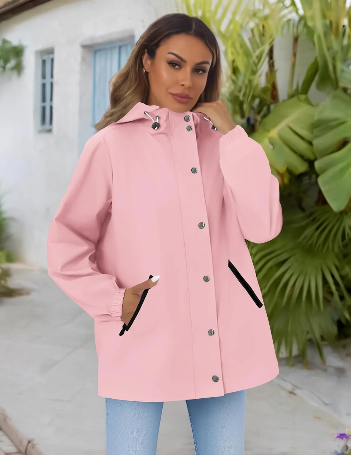 Zeagoo Women's Waterproof Rain Jacket With Hood - Lightweight Windbreaker Raincoat With Pockets for Outdoor