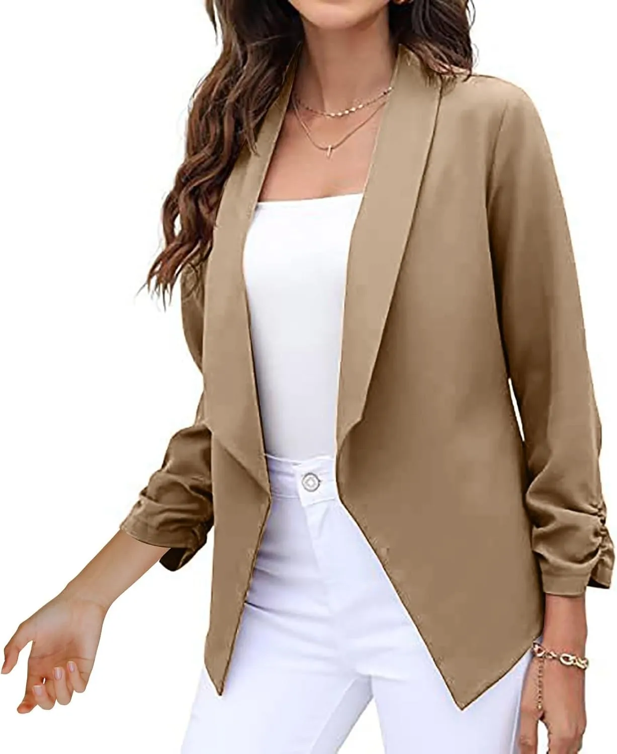 ZEFOTIM Blazer for Women 2024 Winter Work Lightweight Striped/Plain Blazer Fitted Business Plus Size Coat