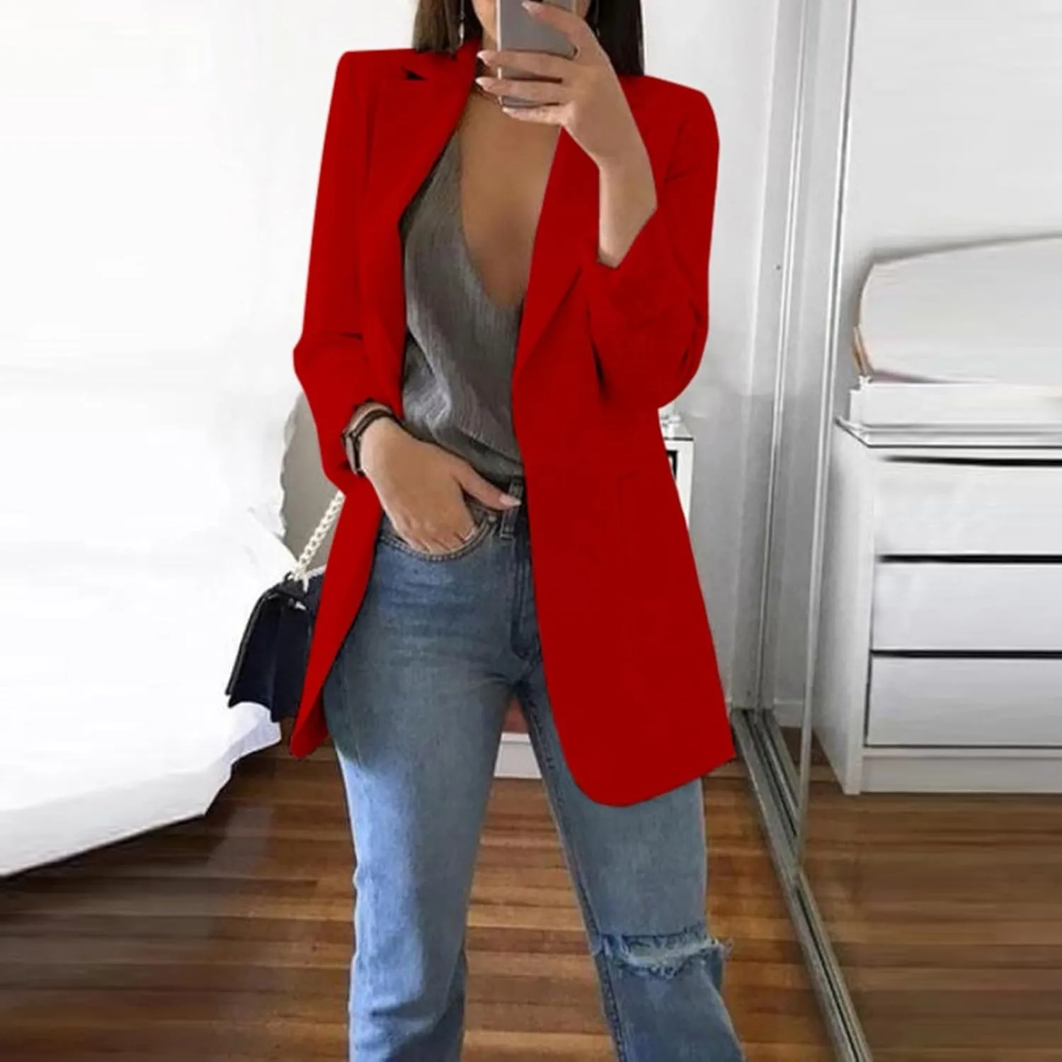 ZEFOTIM Womens Business Professional Outfits Lightweight Trendy Oversized Floral/Striped Blazer Long Office Fall Jacket