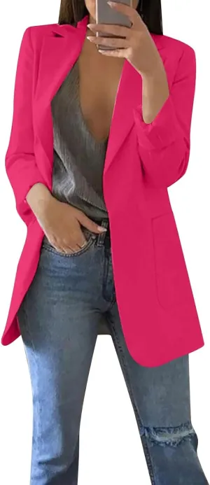ZEFOTIM Womens Business Professional Outfits Lightweight Trendy Oversized Floral/Striped Blazer Long Office Fall Jacket
