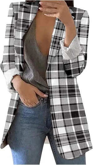 ZEFOTIM Womens Business Professional Outfits Lightweight Trendy Oversized Floral/Striped Blazer Long Office Fall Jacket