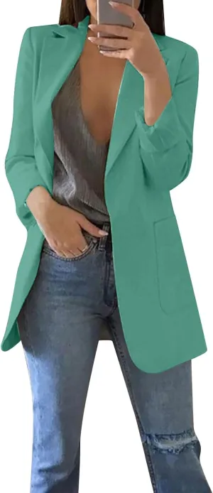 ZEFOTIM Womens Business Professional Outfits Lightweight Trendy Oversized Floral/Striped Blazer Long Office Fall Jacket