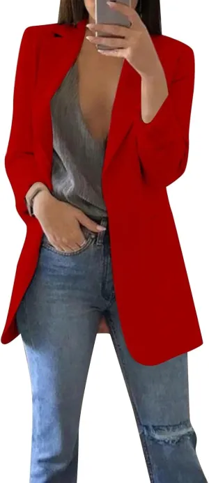 ZEFOTIM Womens Business Professional Outfits Lightweight Trendy Oversized Floral/Striped Blazer Long Office Fall Jacket