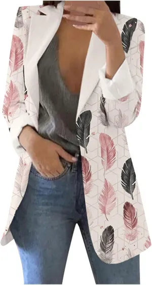 ZEFOTIM Womens Business Professional Outfits Lightweight Trendy Oversized Floral/Striped Blazer Long Office Fall Jacket