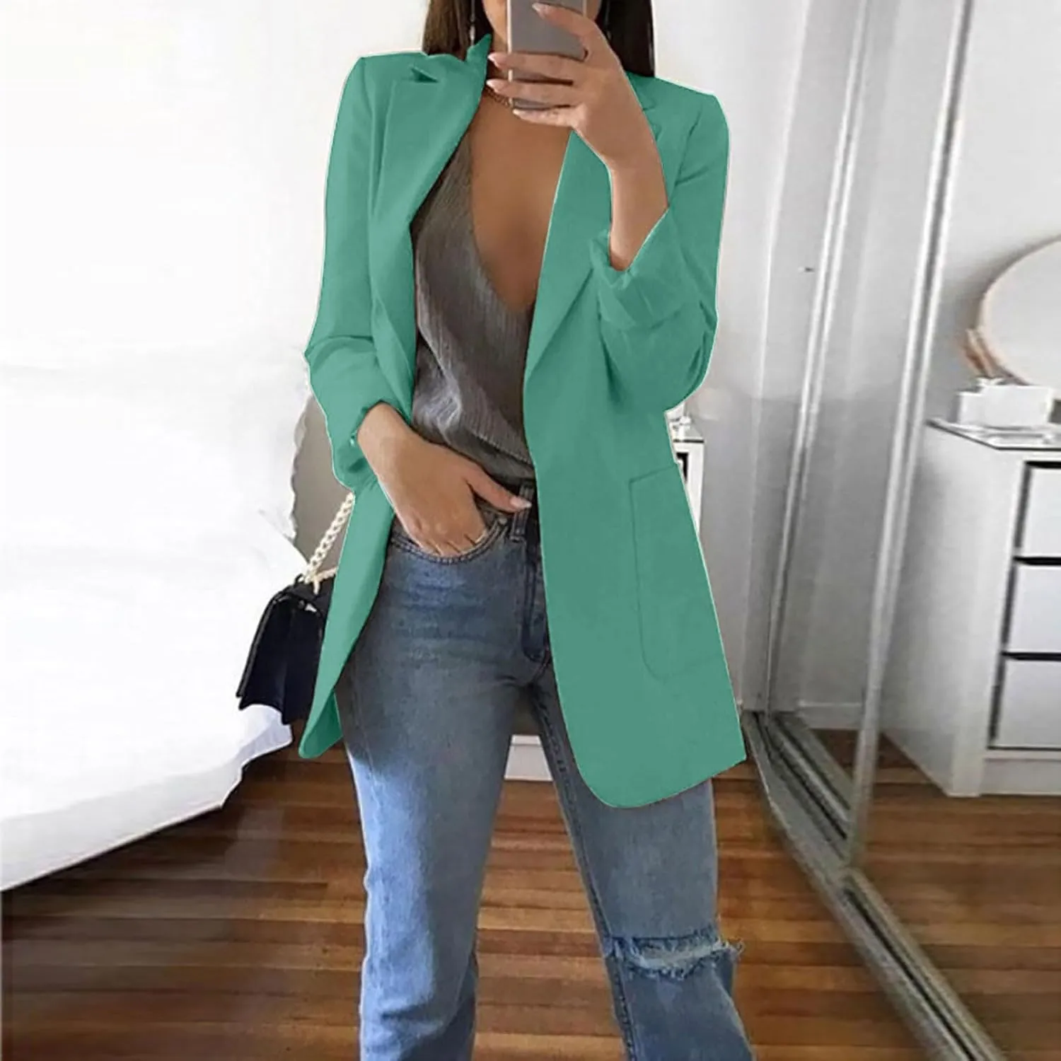 ZEFOTIM Womens Business Professional Outfits Lightweight Trendy Oversized Floral/Striped Blazer Long Office Fall Jacket