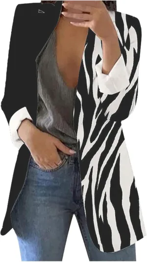 ZEFOTIM Womens Business Professional Outfits Lightweight Trendy Oversized Floral/Striped Blazer Long Office Fall Jacket