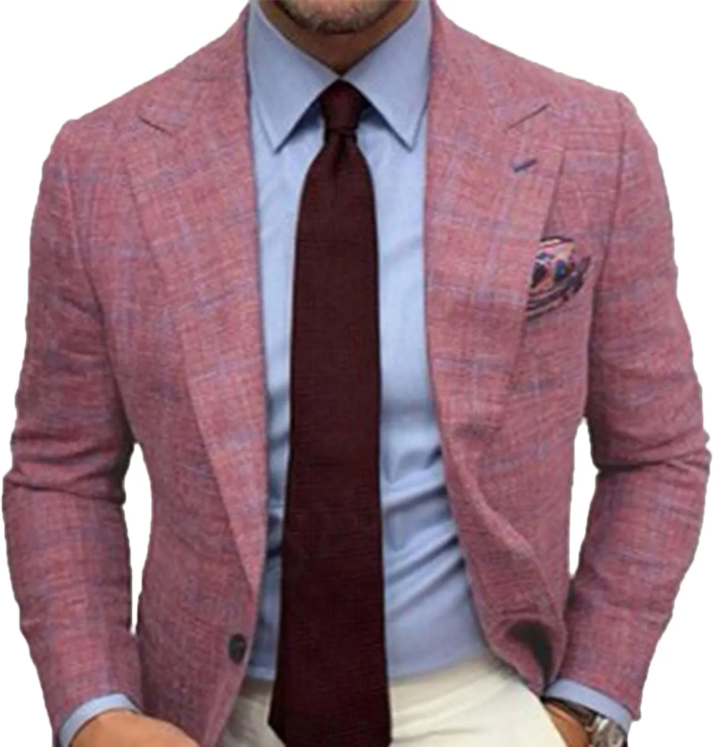 Zeiyignr Mens Plaid Blazer Sports Coat Casual Slim Fit Notched Lapel Checkered Suit Jacket for Men Wedding Party Banquet Prom