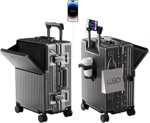Zipperless Luggage, Polycarbonate Aluminum Hard Shell, Expandable Carry-On Suitcase with Spinner Wheels, Hard Shell Suitcase, 20 Inch Cabin