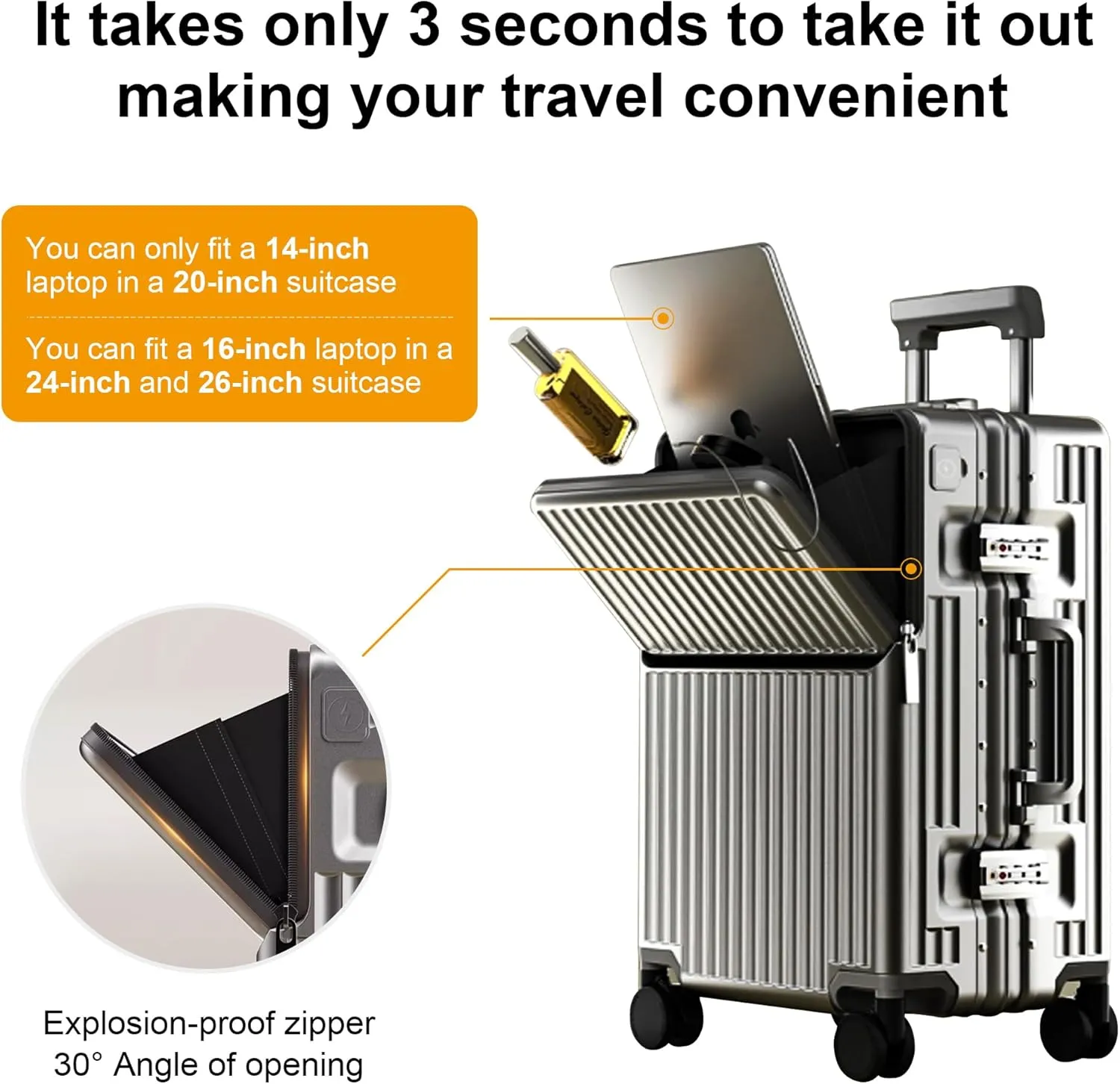 Zipperless Luggage, Polycarbonate Aluminum Hard Shell, Expandable Carry-On Suitcase with Spinner Wheels, Hard Shell Suitcase, 20 Inch Cabin