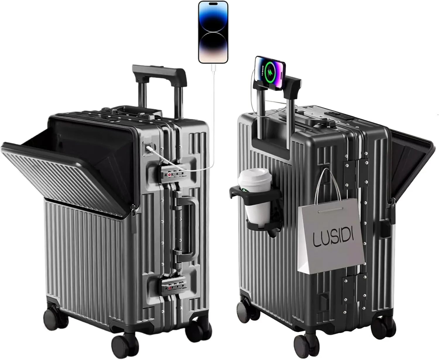 Zipperless Luggage, Polycarbonate Aluminum Hard Shell, Expandable Carry-On Suitcase with Spinner Wheels, Hard Shell Suitcase, 20 Inch Cabin