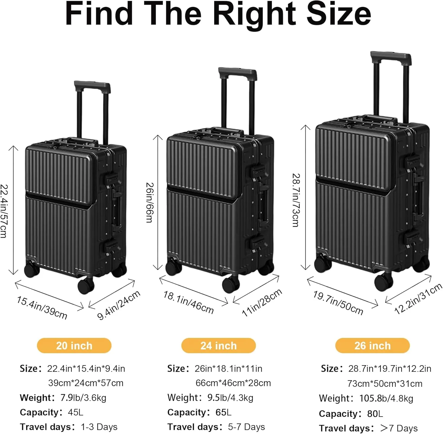Zipperless Luggage, Polycarbonate Aluminum Hard Shell, Expandable Carry-On Suitcase with Spinner Wheels, Hard Shell Suitcase, 20 Inch Cabin