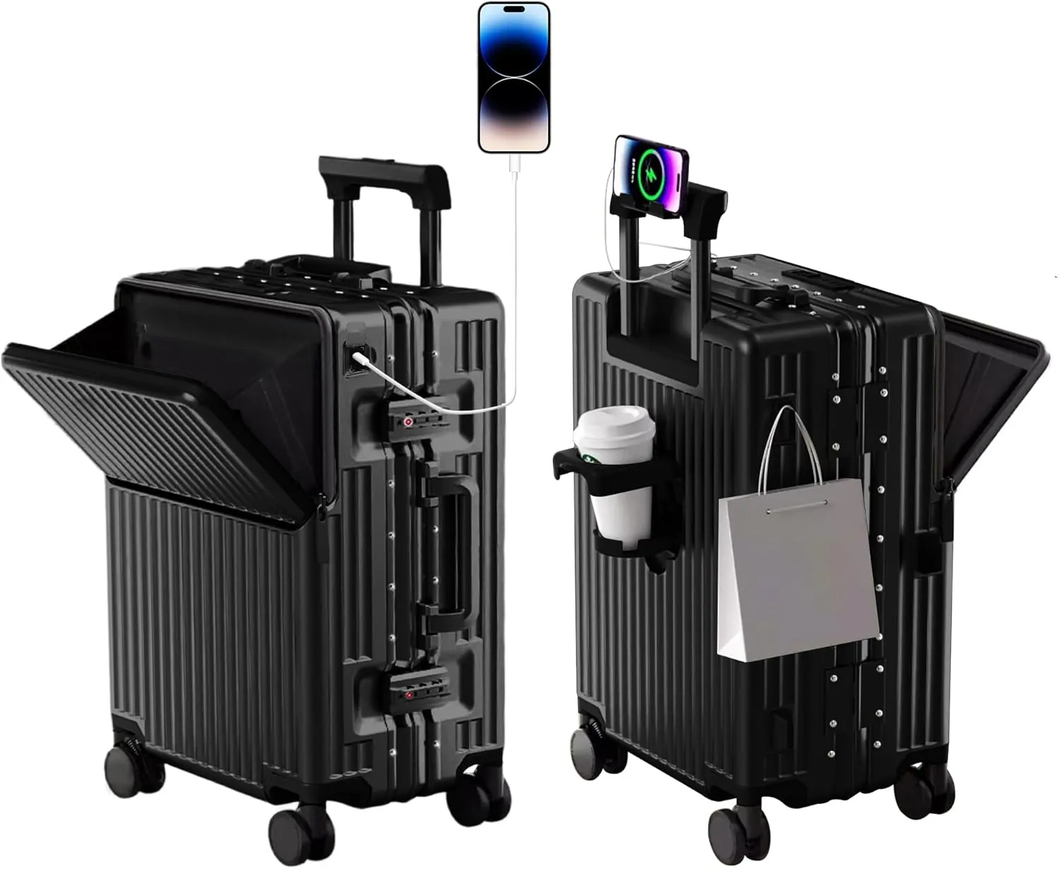 Zipperless Luggage, Polycarbonate Aluminum Hard Shell, Expandable Carry-On Suitcase with Spinner Wheels, Hard Shell Suitcase, 20 Inch Cabin
