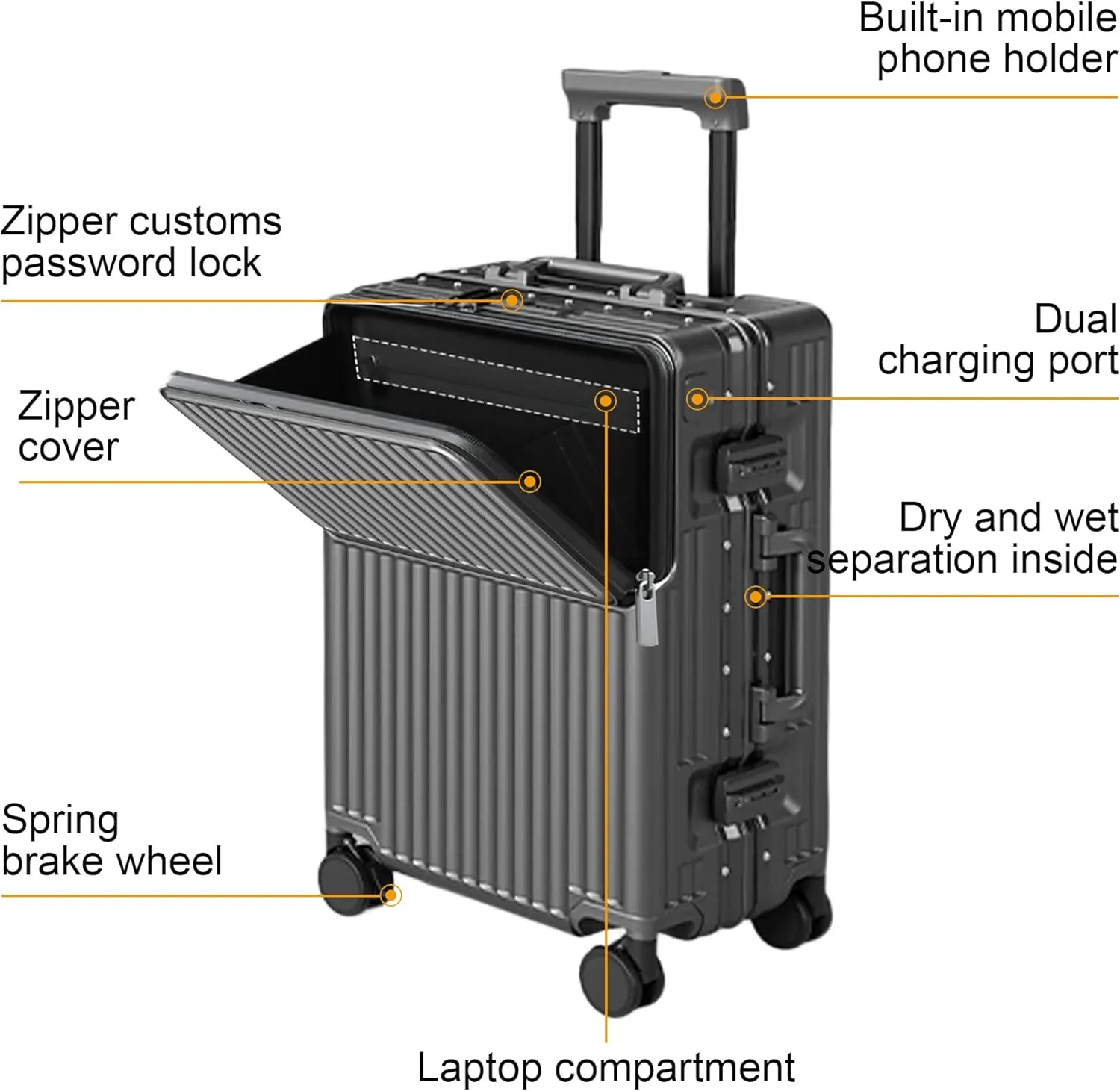 Zipperless Luggage, Polycarbonate Aluminum Hard Shell, Expandable Carry-On Suitcase with Spinner Wheels, Hard Shell Suitcase, 20 Inch Cabin