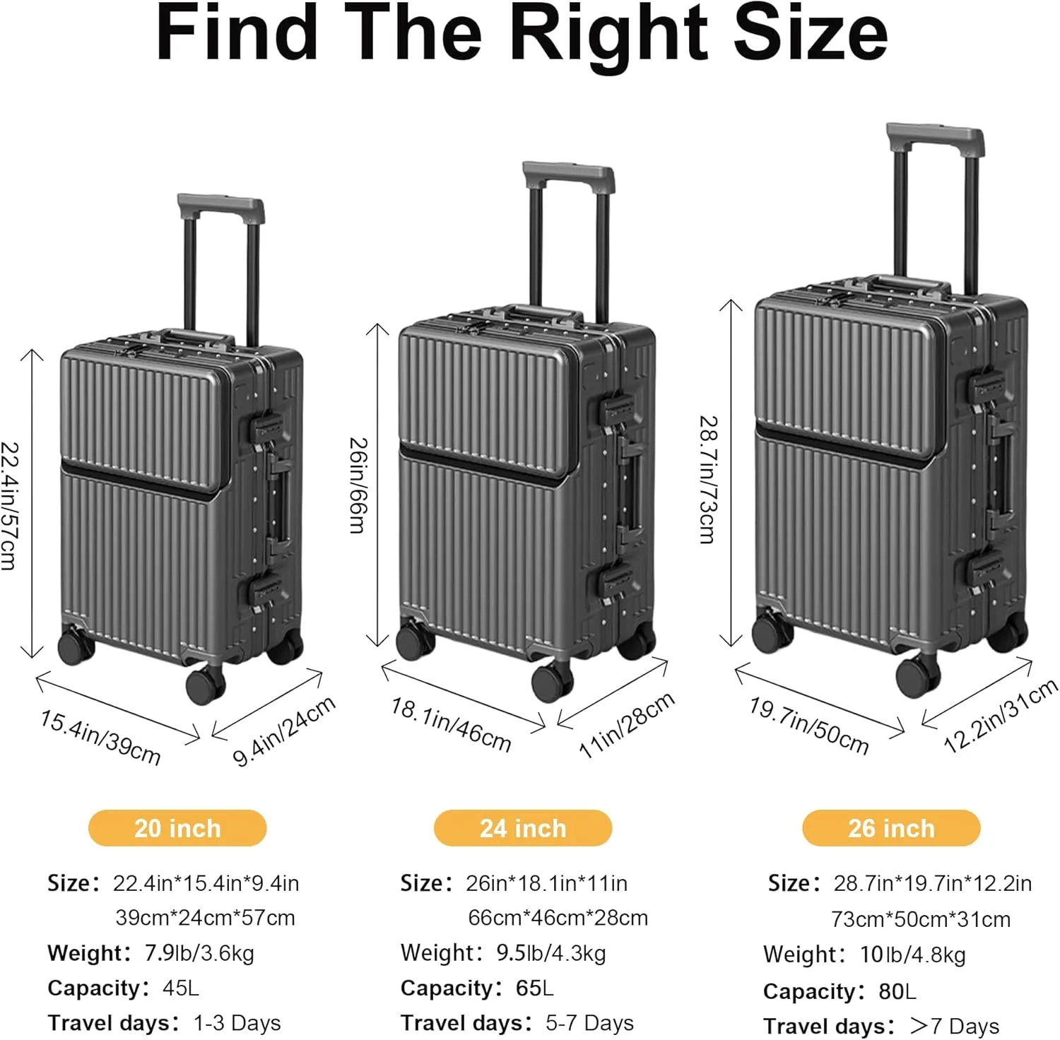 Zipperless Luggage, Polycarbonate Aluminum Hard Shell, Expandable Carry-On Suitcase with Spinner Wheels, Hard Shell Suitcase, 20 Inch Cabin