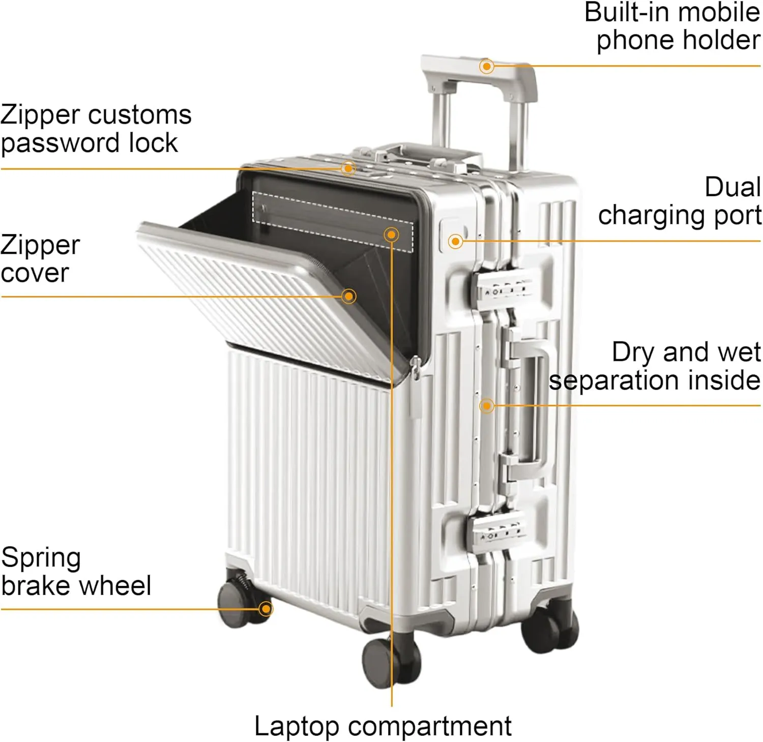 Zipperless Luggage, Polycarbonate Aluminum Hard Shell, Expandable Carry-On Suitcase with Spinner Wheels, Hard Shell Suitcase, 26 Inch Cabin