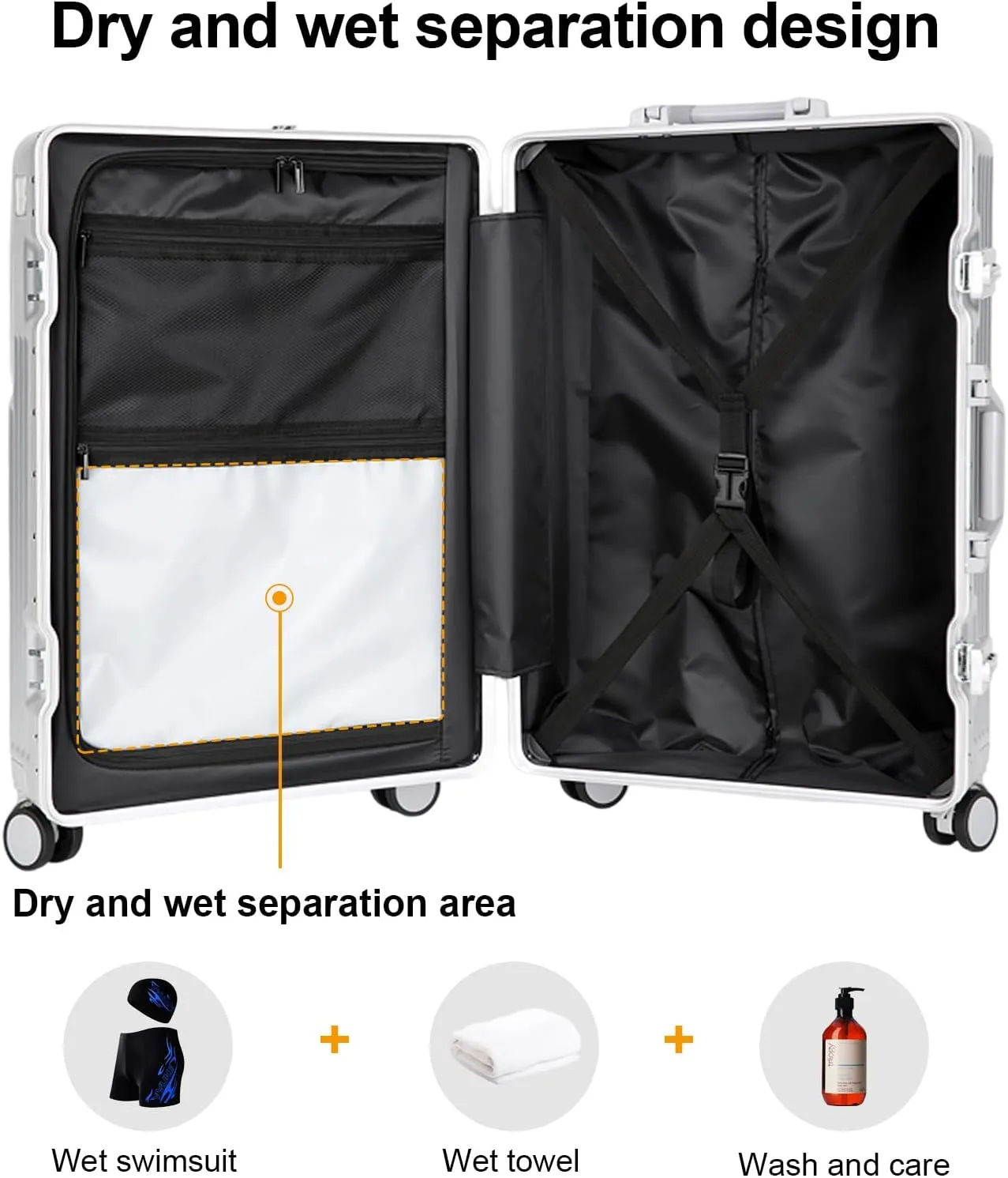 Zipperless Luggage, Polycarbonate Aluminum Hard Shell, Expandable Carry-On Suitcase with Spinner Wheels, Hard Shell Suitcase, 26 Inch Cabin