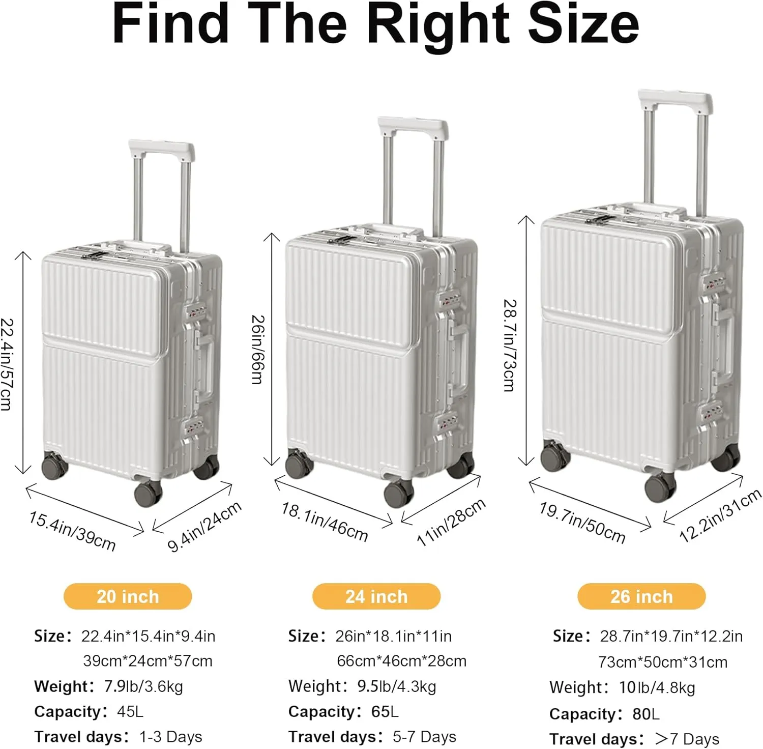 Zipperless Luggage, Polycarbonate Aluminum Hard Shell, Expandable Carry-On Suitcase with Spinner Wheels, Hard Shell Suitcase, 26 Inch Cabin