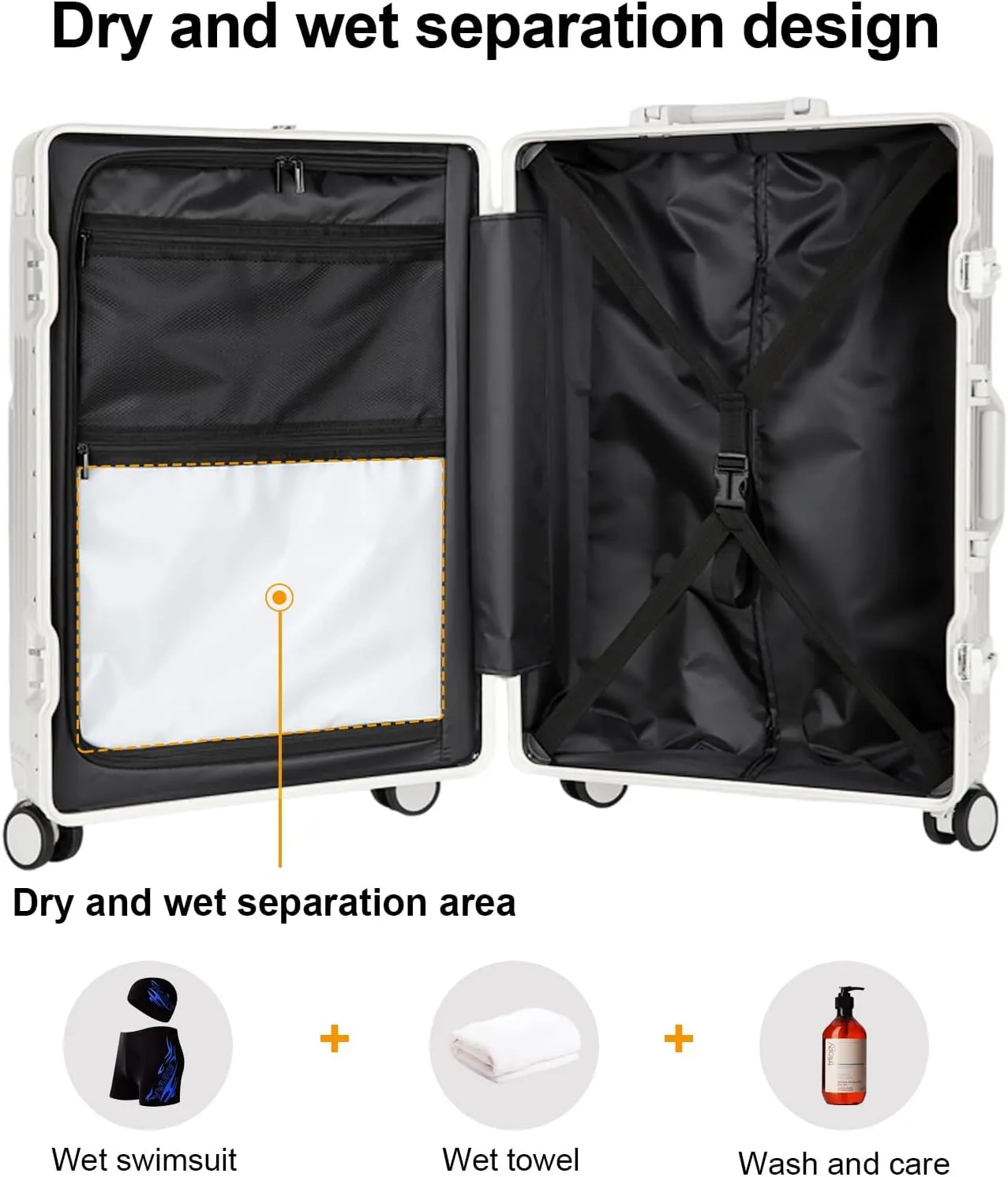 Zipperless Luggage, Polycarbonate Aluminum Hard Shell, Expandable Carry-On Suitcase with Spinner Wheels, Hard Shell Suitcase, 26 Inch Cabin