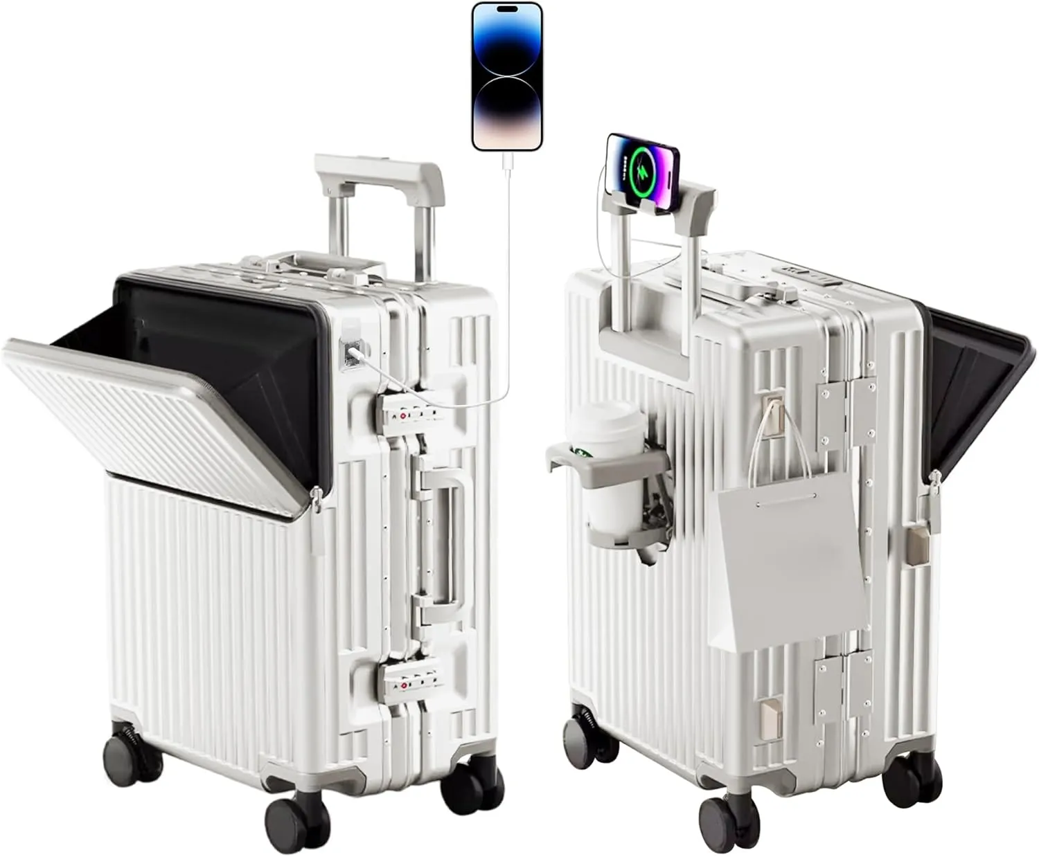 Zipperless Luggage, Polycarbonate Aluminum Hard Shell, Expandable Carry-On Suitcase with Spinner Wheels, Hard Shell Suitcase, 26 Inch Cabin